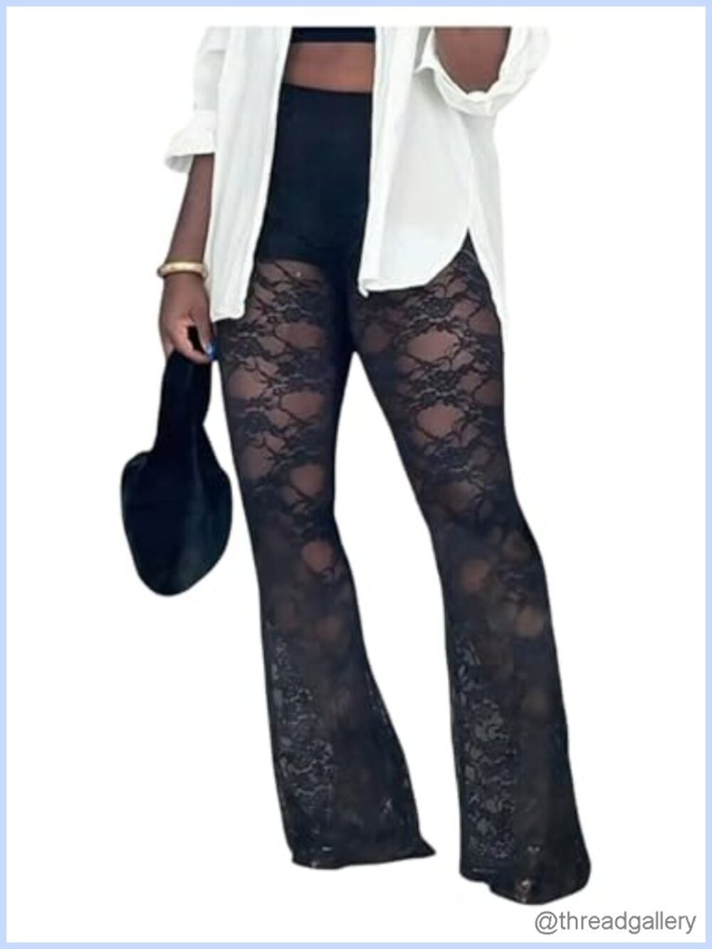 Women's Plus Size Lace Flare Pants High Waisted Mesh Sheer Bootcut Party